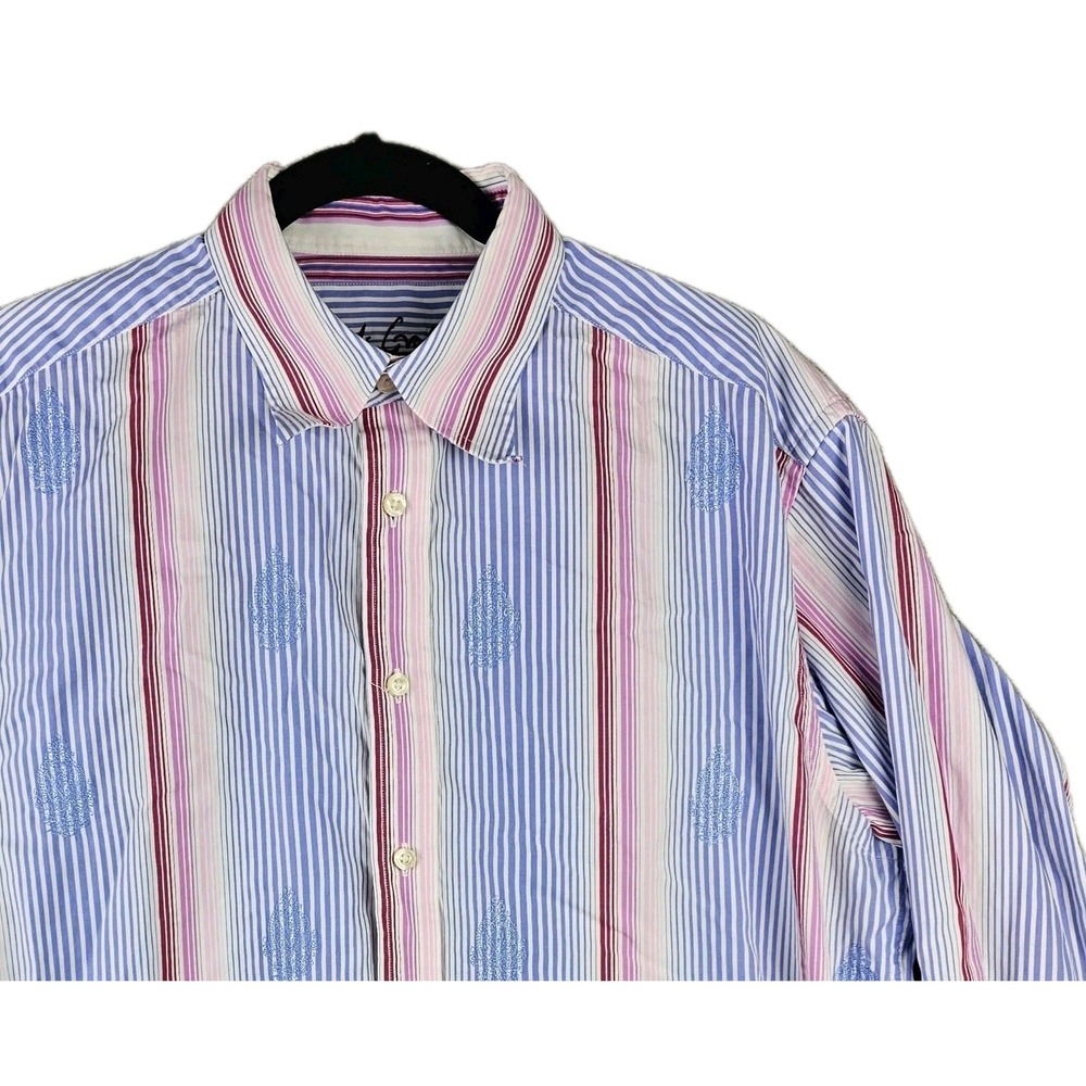 Robert Graham Pink Purple Embroidered Flip Cuff Button Shirt‎ Mens Large